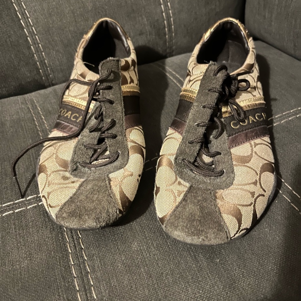 Coach Monogrammed Jayme Brown/ Tan Signature Suede Canvas Casual Sneakers